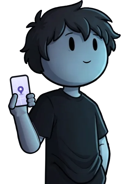 The WayVibe character holding up his phone