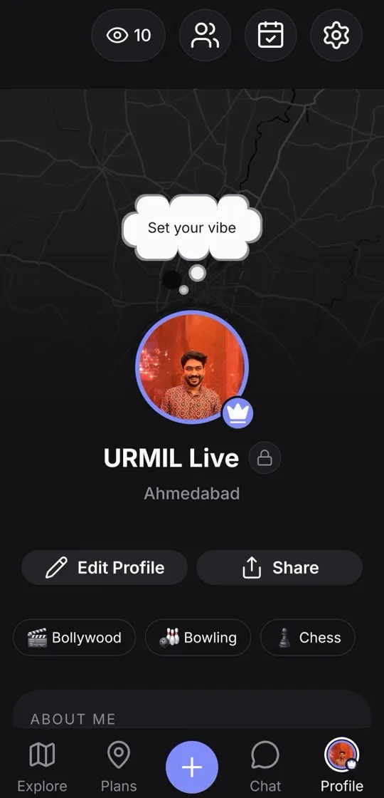 WayVibe search screen, listing places on the map such as cafés, chai spots and food